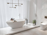 59 Inches Stone Resin Freestanding Soaking Bathtub, Handcrafted Solid Surface Flat Bottom Tub In Matte White, Cupc