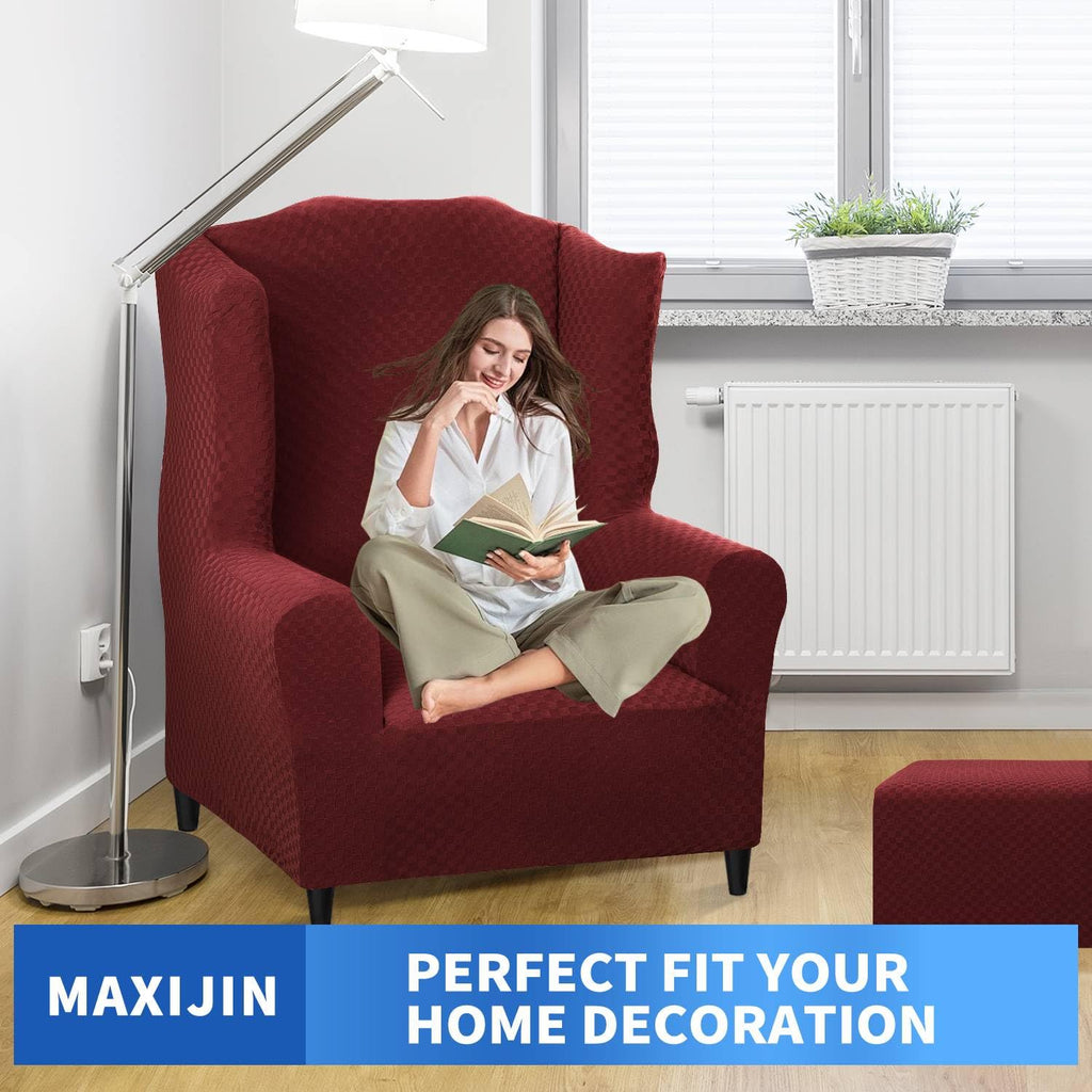 Wingback Chair Covers 1-Piece Stretch Wing Chair Covers Soft Thick Wingback Armchair Slipcover Non-Slip High Back