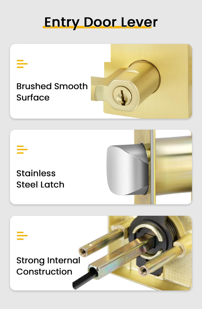 Brushed Gold Door Handle with Lock and Key, Keyed Entry 1 Pack