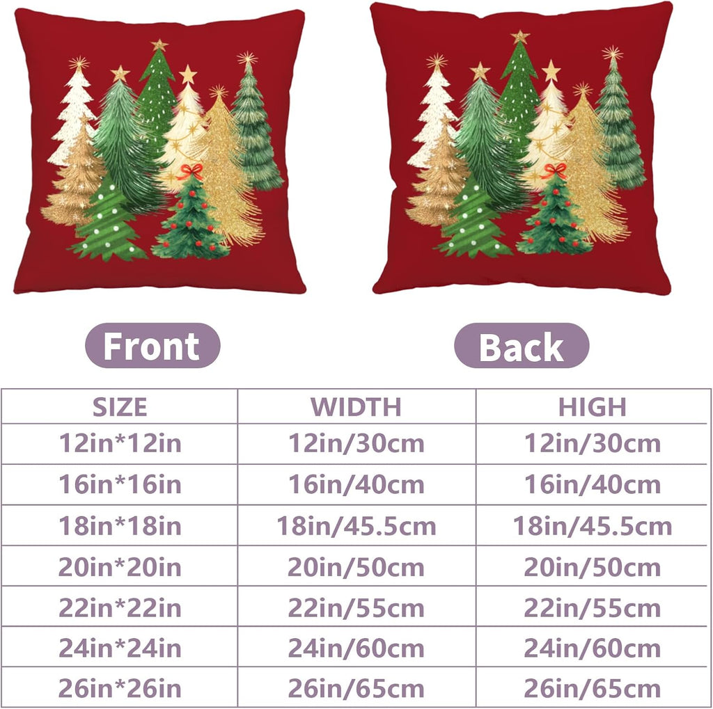 Green and Red Christmas Pillow Covers Colorful Xmas Tree Throw Pillow Covers 18x18 Winter Holiday Pillow - Set of 2