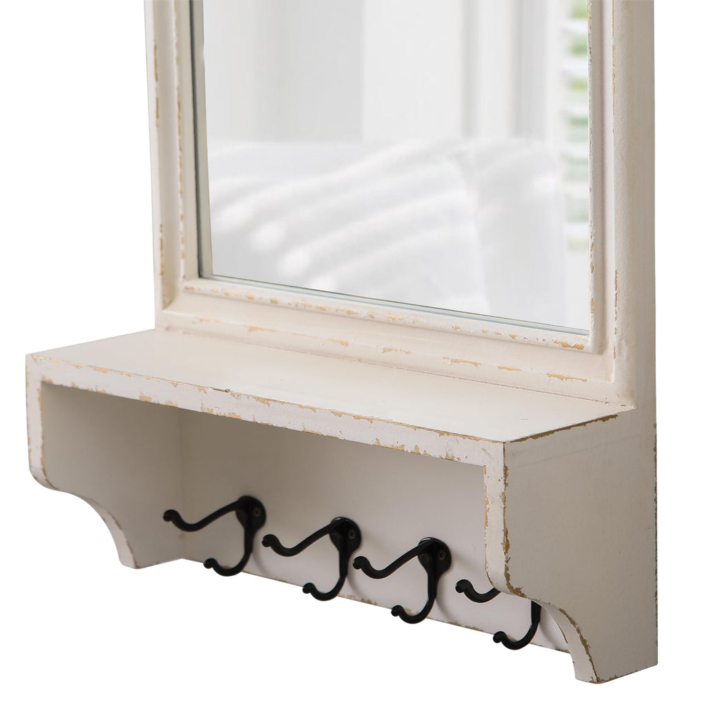 Vintage Mirror with Shelf and 4 Hooks 30 X 16 Inch