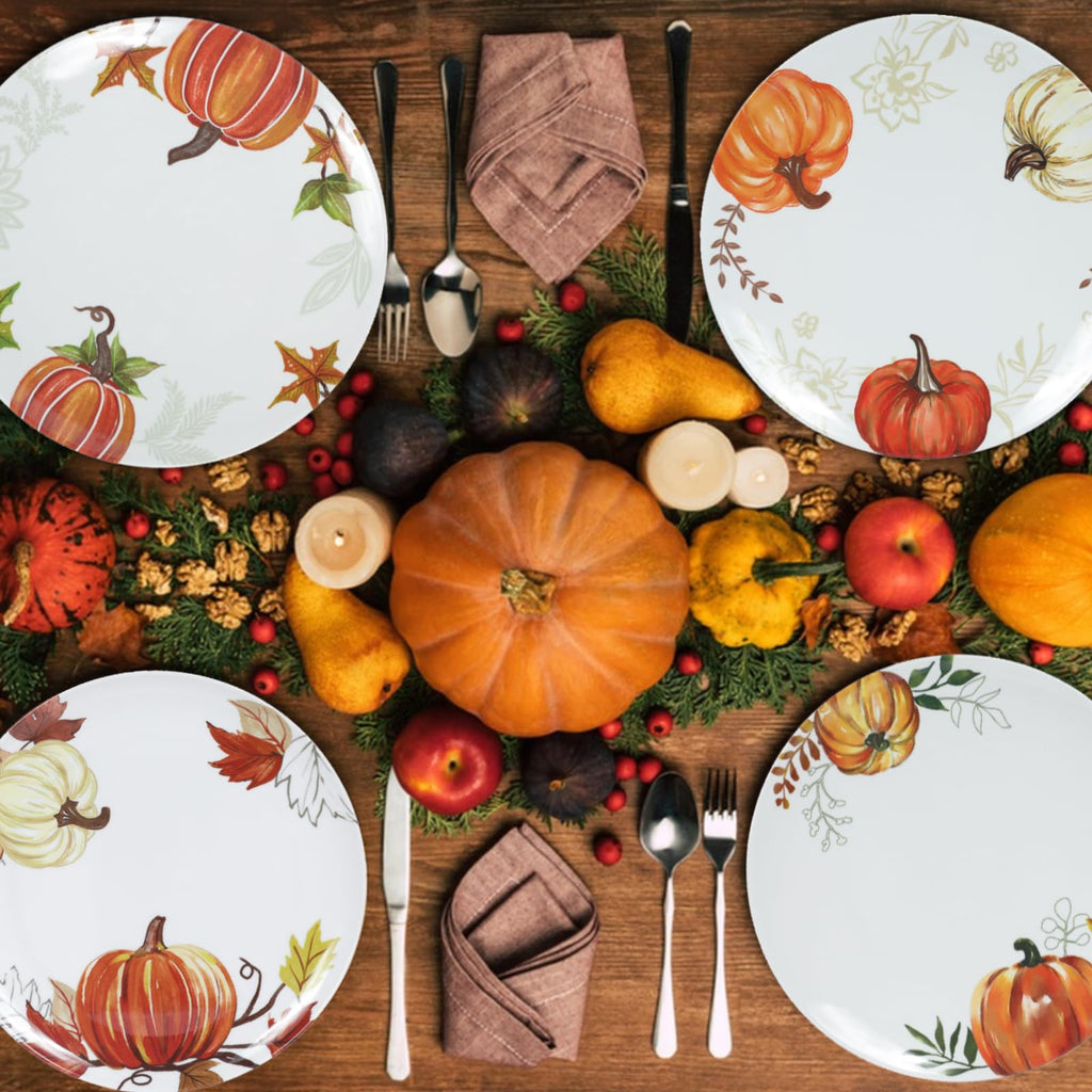 4-Piece Melamine Fall Dinner Plates Set‌ - ‌10 Inch‌ Pumpkin ‌Dishes