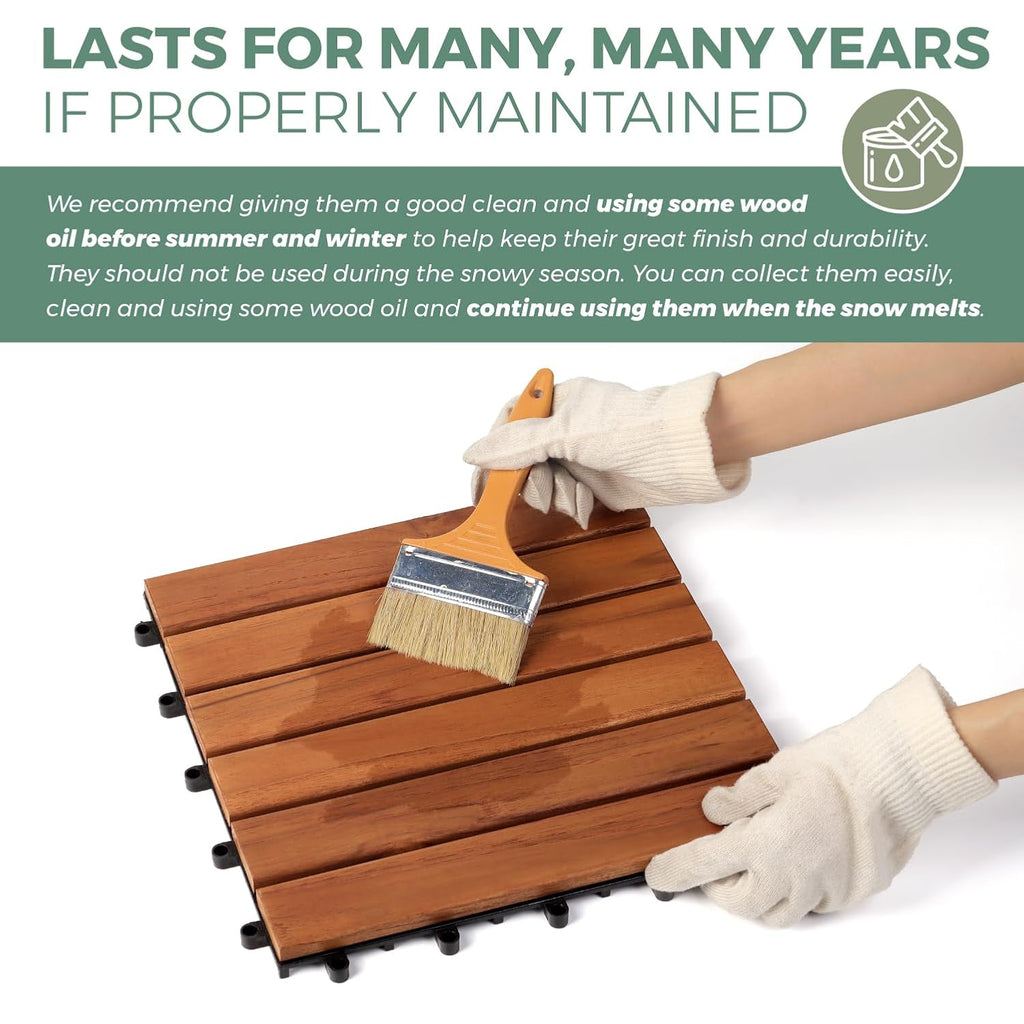 TEAK Deck Tiles (Pack of 9) - Hardwood Interlocking Patio Deck Tiles, All Weather Waterproof