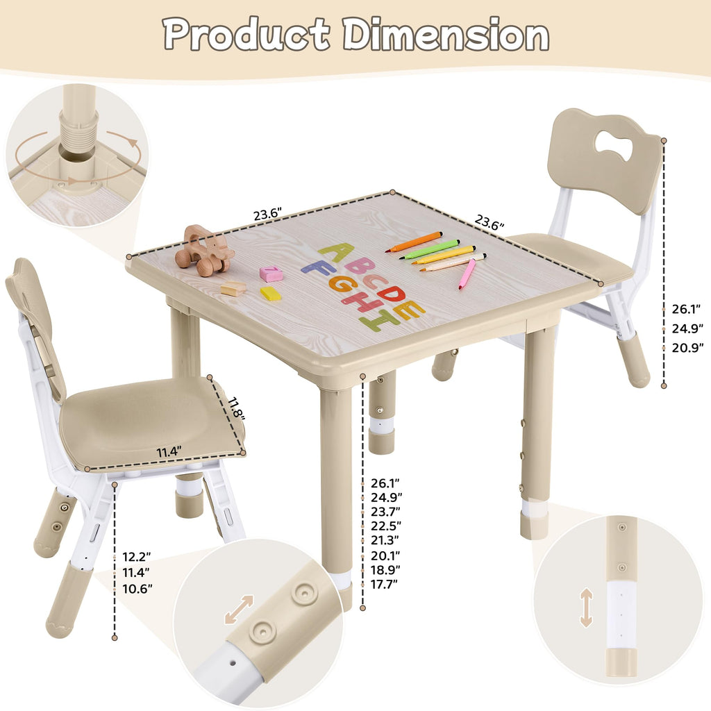 Toddler Table and Chair Set, Height Adjustable-Upgrade Kids Table and 2 Chairs for Ages 3-8, Multi-Activity Toddler