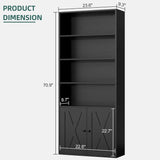 Bookshelf, Industrial Bookshelves and Bookcases with Doors Floor Standing 6 Shelf Display Storage Shelves 70.9 inches
