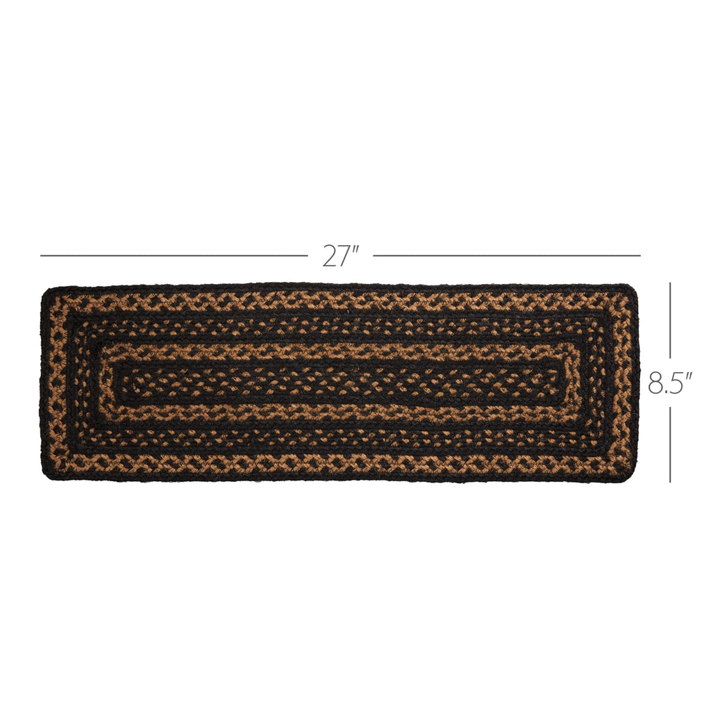 Farmhouse Primitive Jute Black Striped Stair Tread Rectangle Latex Floor Decor 8.5"x27"