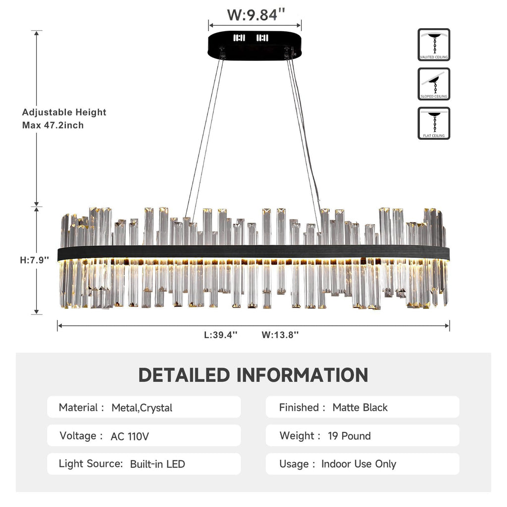 Black Led Modern Crystal Chandelier,Rectangle Chandeliers