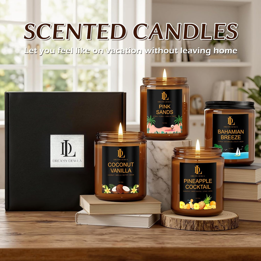 Scented Candles Set, 4 Pack Soy Candles Scented, Candle Gifts for Men Women, Scents of Pineapple Cocktail/Coconut - Set of 4