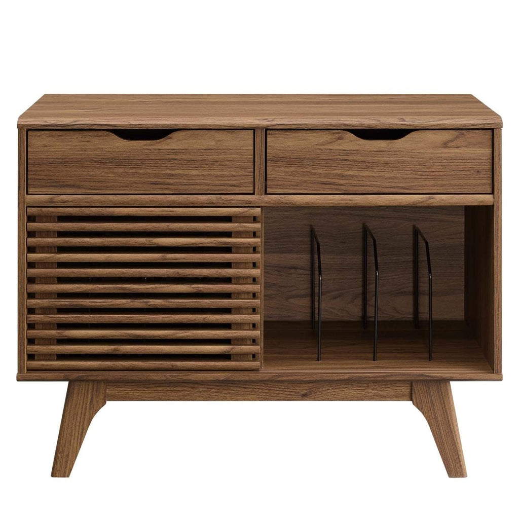 Render Mid-Century Modern Vinyl Record Storage Display Cabinet, 37 Inch, Walnut