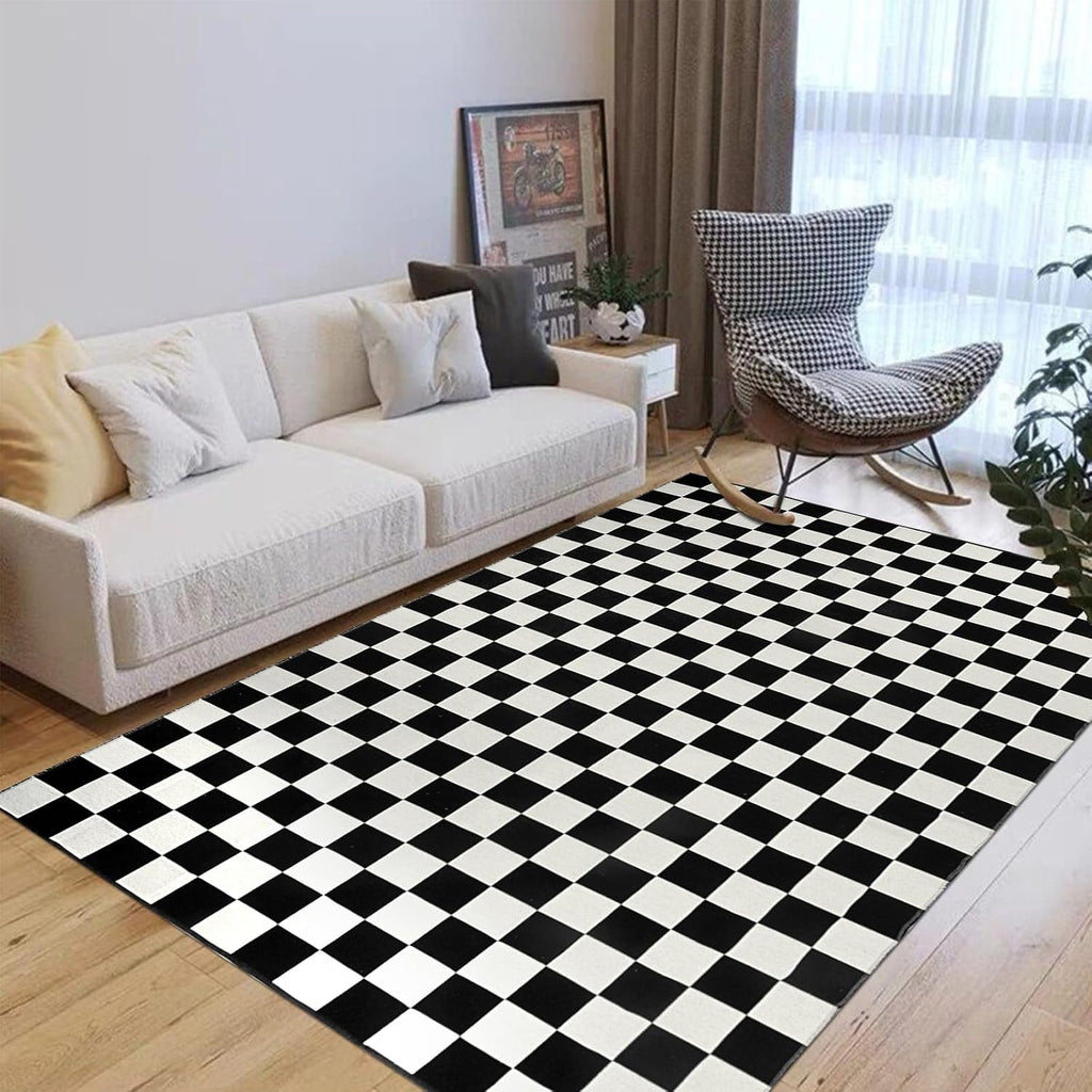 Checkered Rug, Black and White Checkerboard Outdoor Rug