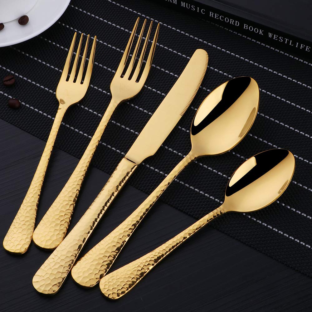 20-Piece Gold Plated-Flatware Silverware Set, Stainless Steel Cutlery Sets, Multipurpose Use, Restaurant, Hotel