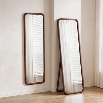 Walnut Wood Floor Mirror, 63 x 18 in