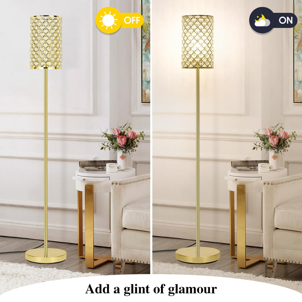 Gold Floor Lamp, Crystal Tall Pole Lamp with On/Off Foot Switch