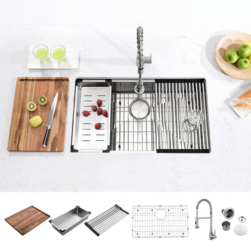 32 inch Undermount Workstation Single Bowl Kitchen Sink With Faucet