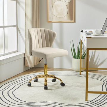 Velvet Home Office Desk Chair, Cute Vanity Chair, TAN