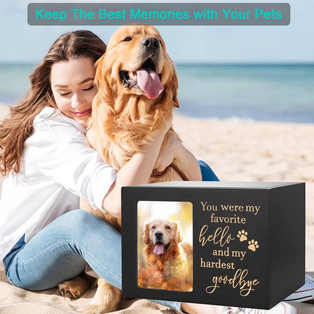 Pet Memorial Urns for Dog or Cat Ashes, XLarge Wooden Funeral Cremation Urns with Photo Frame, Keepsake Memory Box