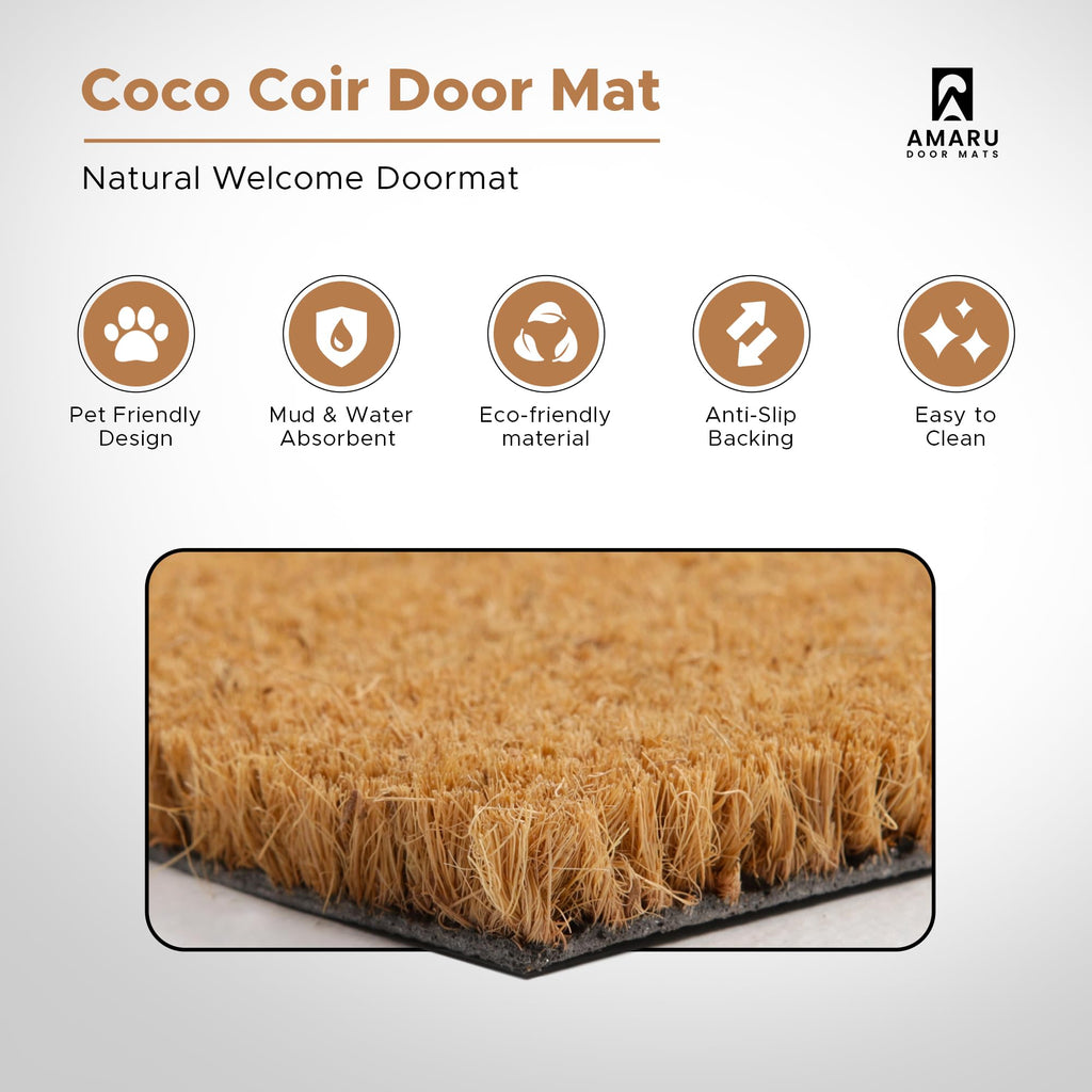 Coir Welcome Mat, Non-Slip, Ladybugs, 17 x 29 in