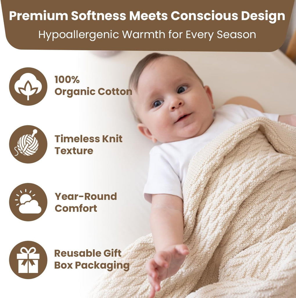 Nora Organic Cotton Baby Blanket 30x40, Earth Ivory