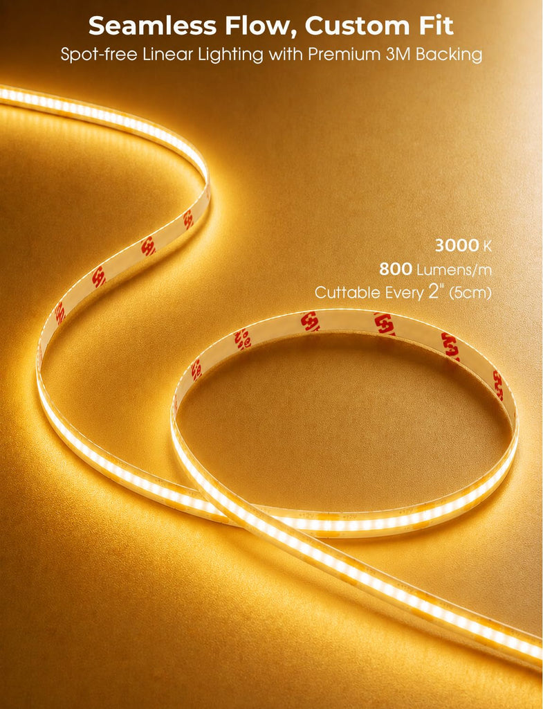 Smart Plug-in Dual Motion Sensor COB LED Strip Light for Under Bed, Under Cabinet, Hallway, Closet, 19.6ft APP