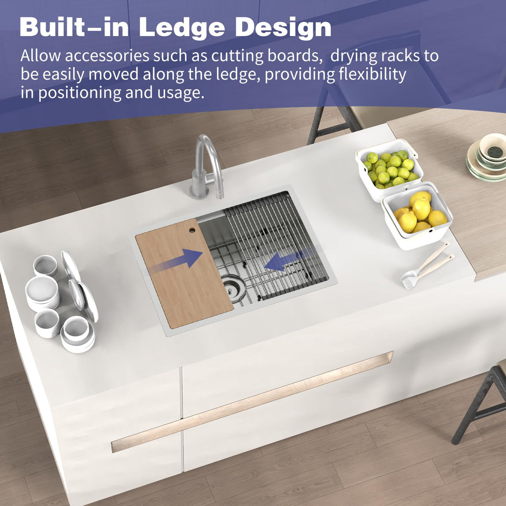 27x19 Inch Stainless Steel Workstation, Undermount, Single Bowl