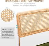 Zesthouse Natural Rattan Dining Chairs Set of 2, Olive Green Modern Kitchen Chairs with Solid Wood Back & Chrome Base