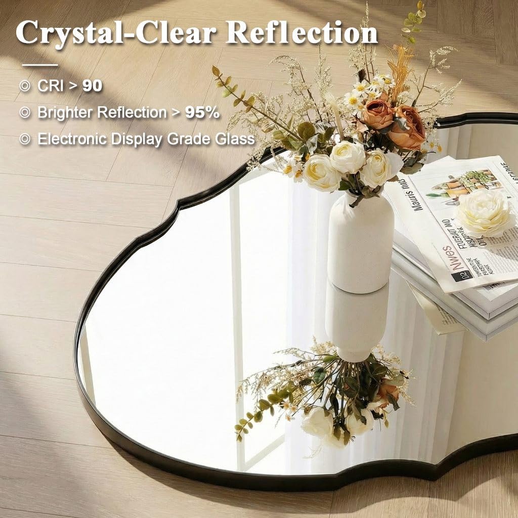22x30 Matte Black Farmhouse Scalloped Oval Bathroom Vanity Mirror