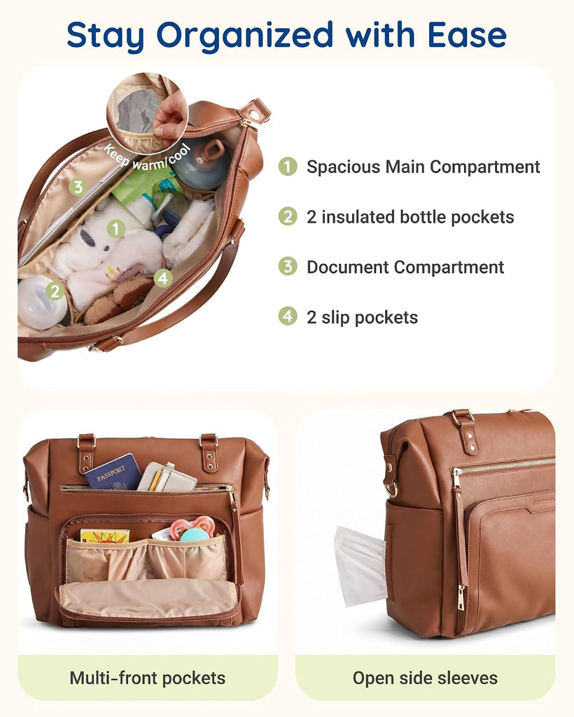 PU Leather Convertible Diaper Bag Backpack, Crossbody Bag Tote