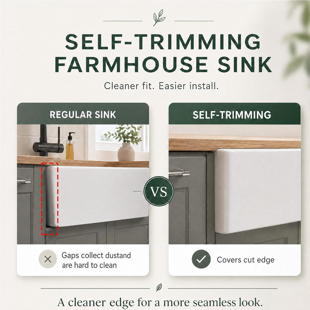 Self Trimming Farmhouse Sink 33 Inch, White Workstation Kitchen Sink | Tall Apron Front 33"x20"x10" Fireclay,Heavy