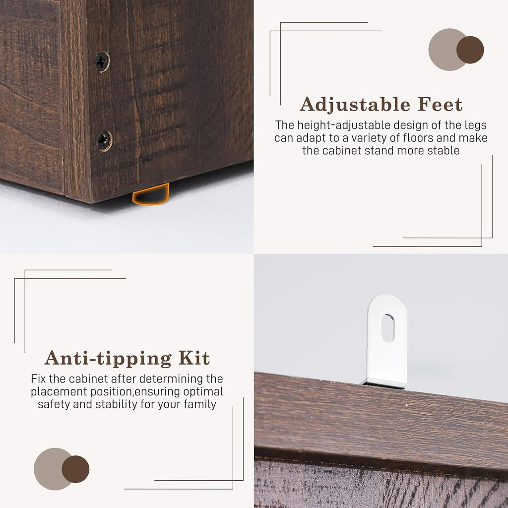 Farmhouse 4 Doors Armoire Wardrobe Closet w/Folding Sliding Barn Door and Lights, LED Armoire Closet w/Drawers