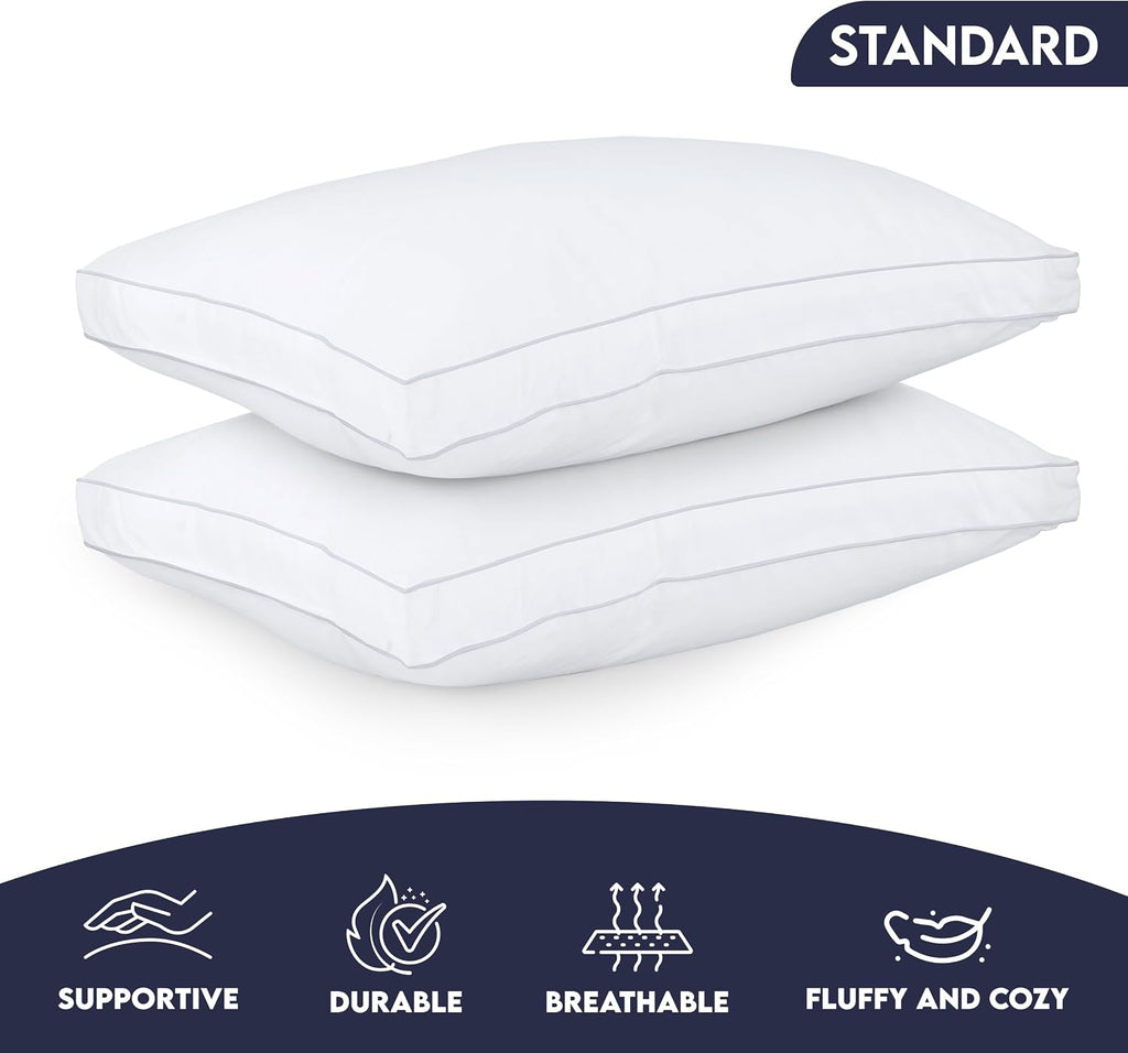 Bed Pillows for Sleeping Standard Size (White), Set of 2, Soft & Fluffy Pillow with Down Alternative Filling