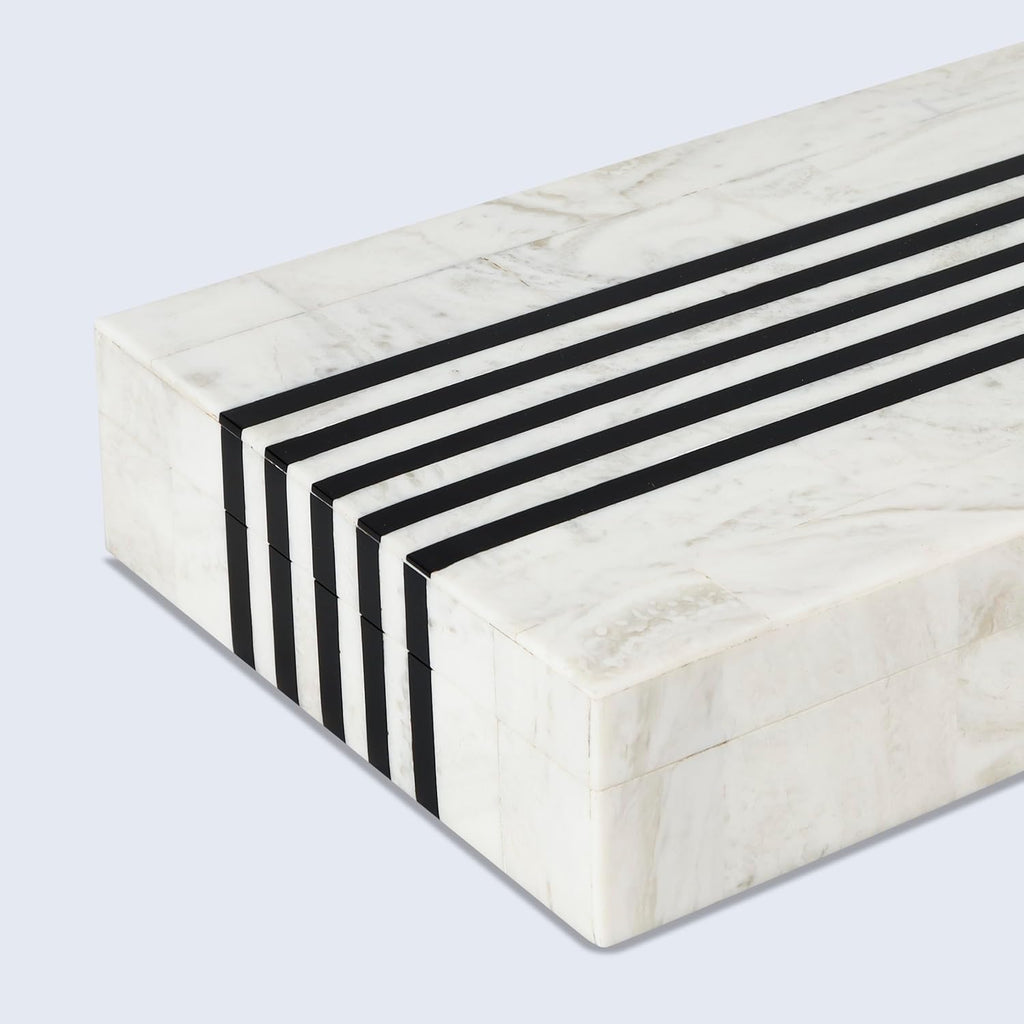 Large Decorative Storage Box with Lid - Black White Modern Storage Box, Remote Control Organizer for Coffee Table