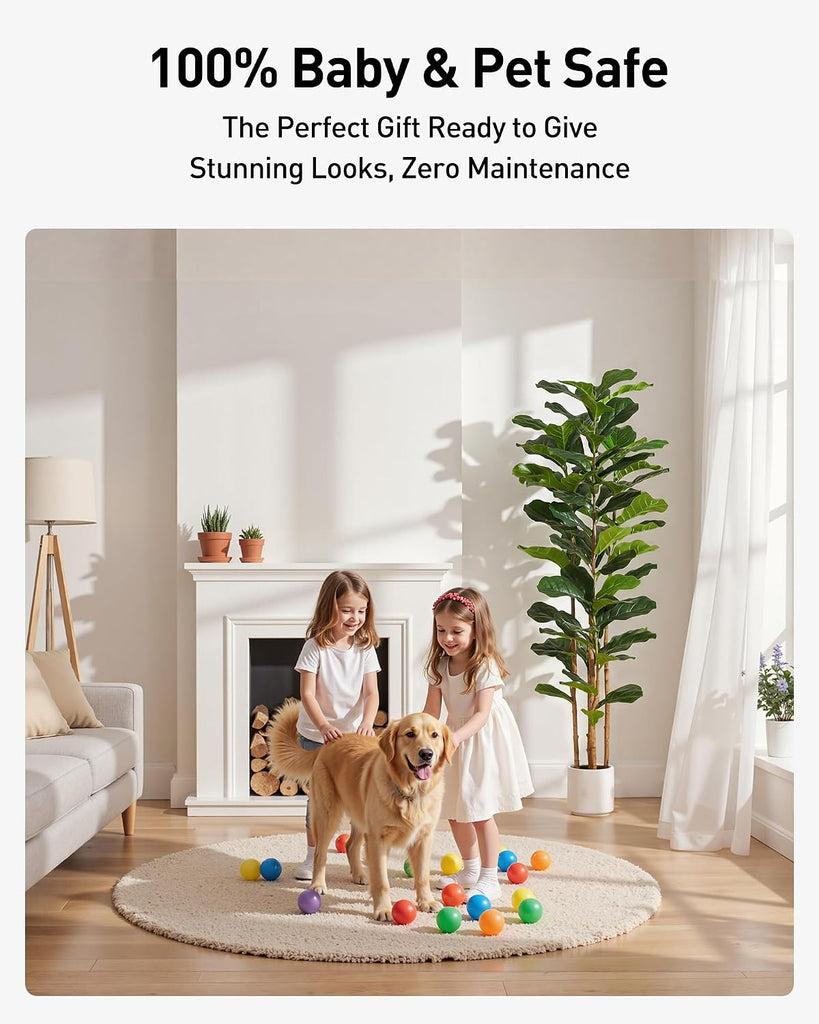 Fiddle Leaf Fig Tree, 6FT Faux Trees Indoor,Tall FakeTree with Decorative planters,Natural Wood Trunk & Realistic
