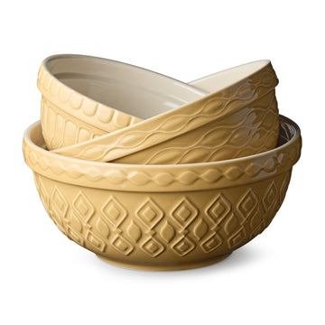 Vintage Farm Stoneware Mixing Bowl Set, 3-Piece, Includes 2 Qt, 3 Qt & 4.25 Qt Bowls, Embossed Patterns