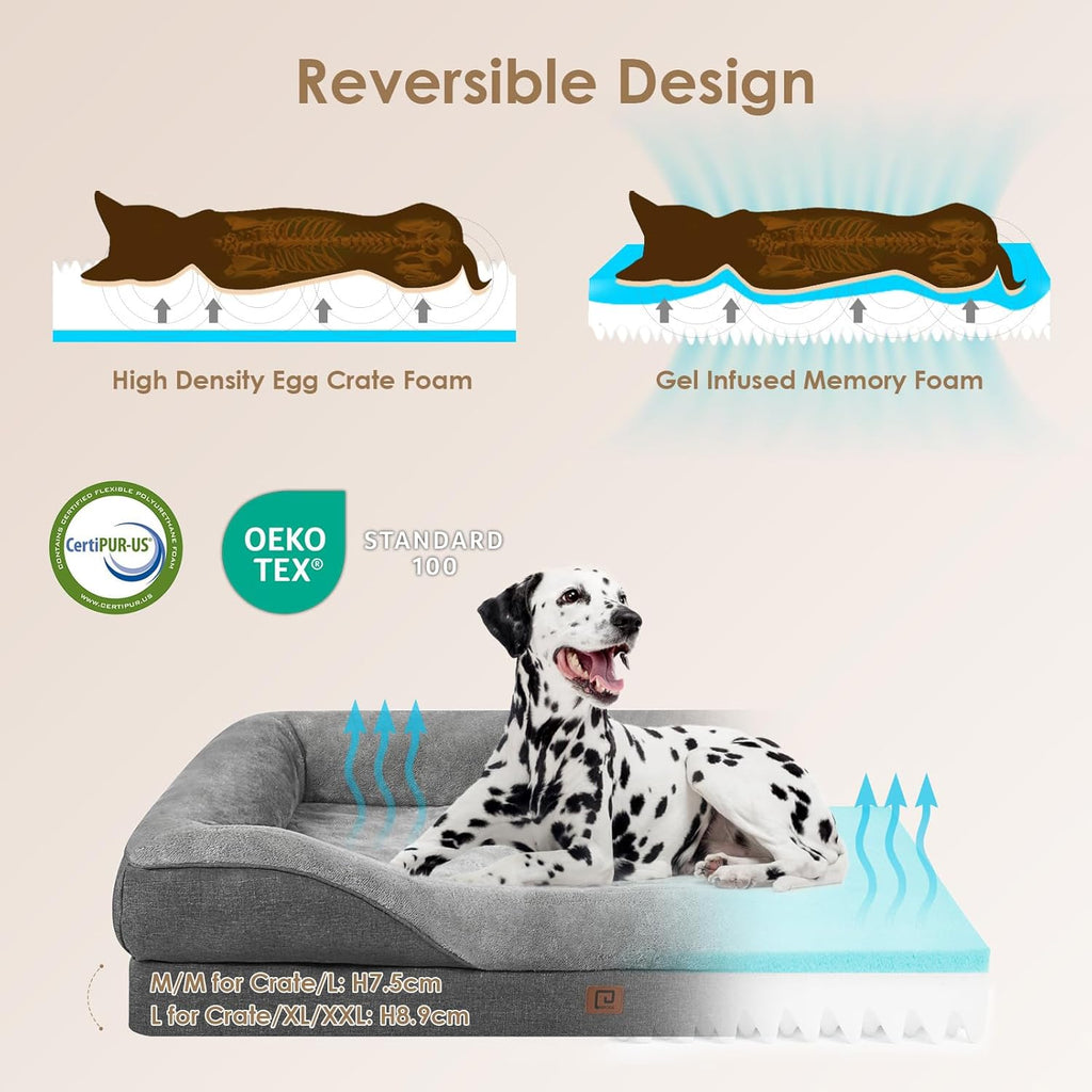 Orthopedic XL Dog Bed for Large Sized Dog, 42x30x7.5 Inch Extra Large Memory Foam Dog Couch Bed with Sides
