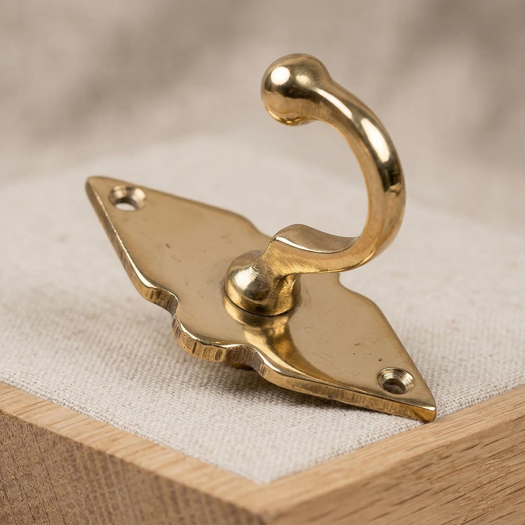 Unlacquered Solid Brass Wall Hooks - Heavy Duty Handmade Coat Hooks for Wall Mount | Decorative Brass Towel Hooks