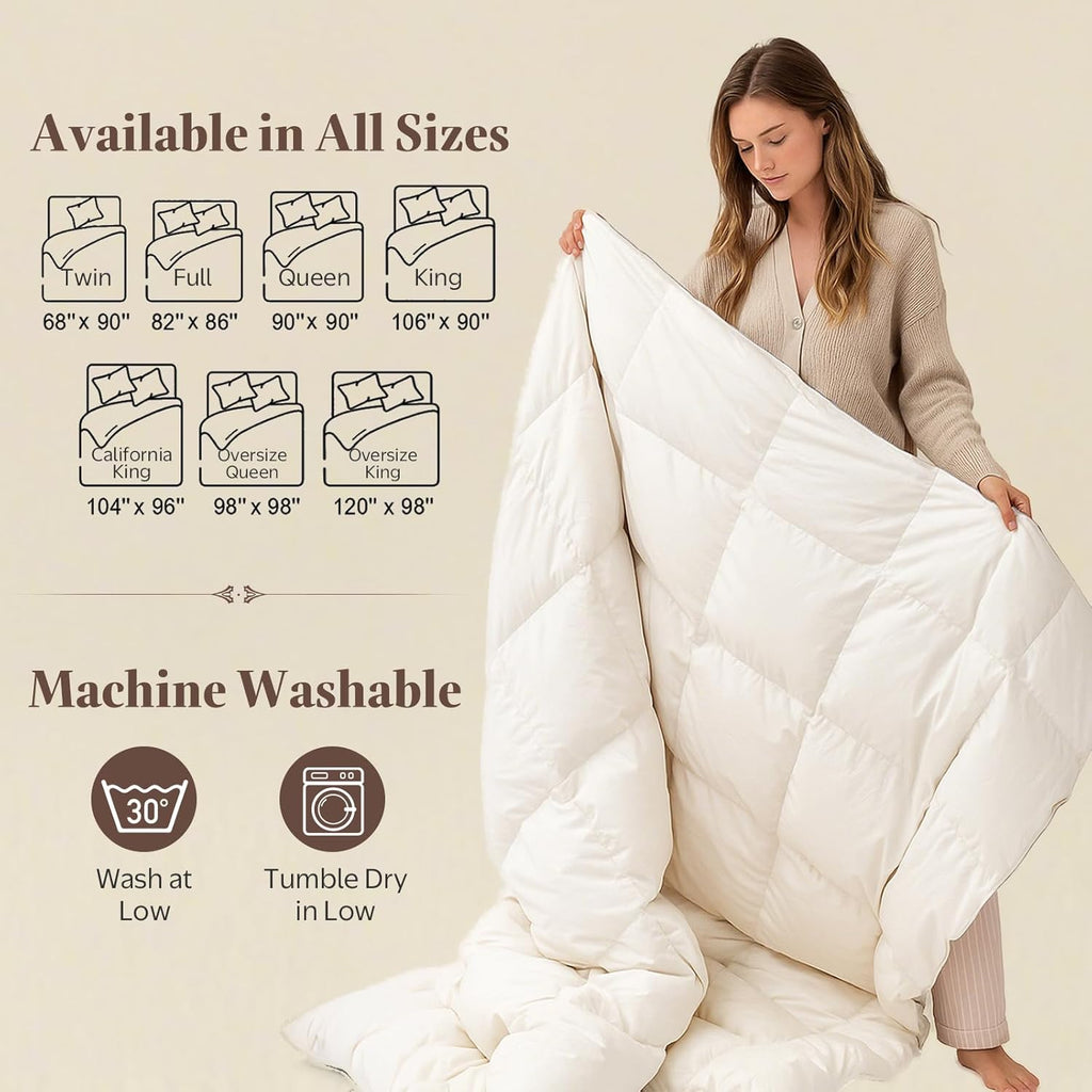Luxury Down Feather Fiber Comforter Oversized Queen