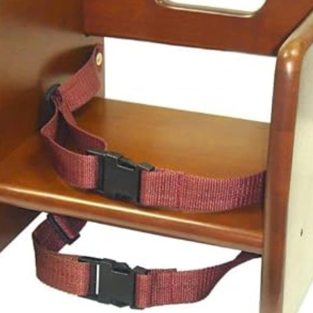 17" Children Booster Seat Walnut Wood Finished Rubber Wood with Harness Straps Seat Back Support Maximum Knock-Down