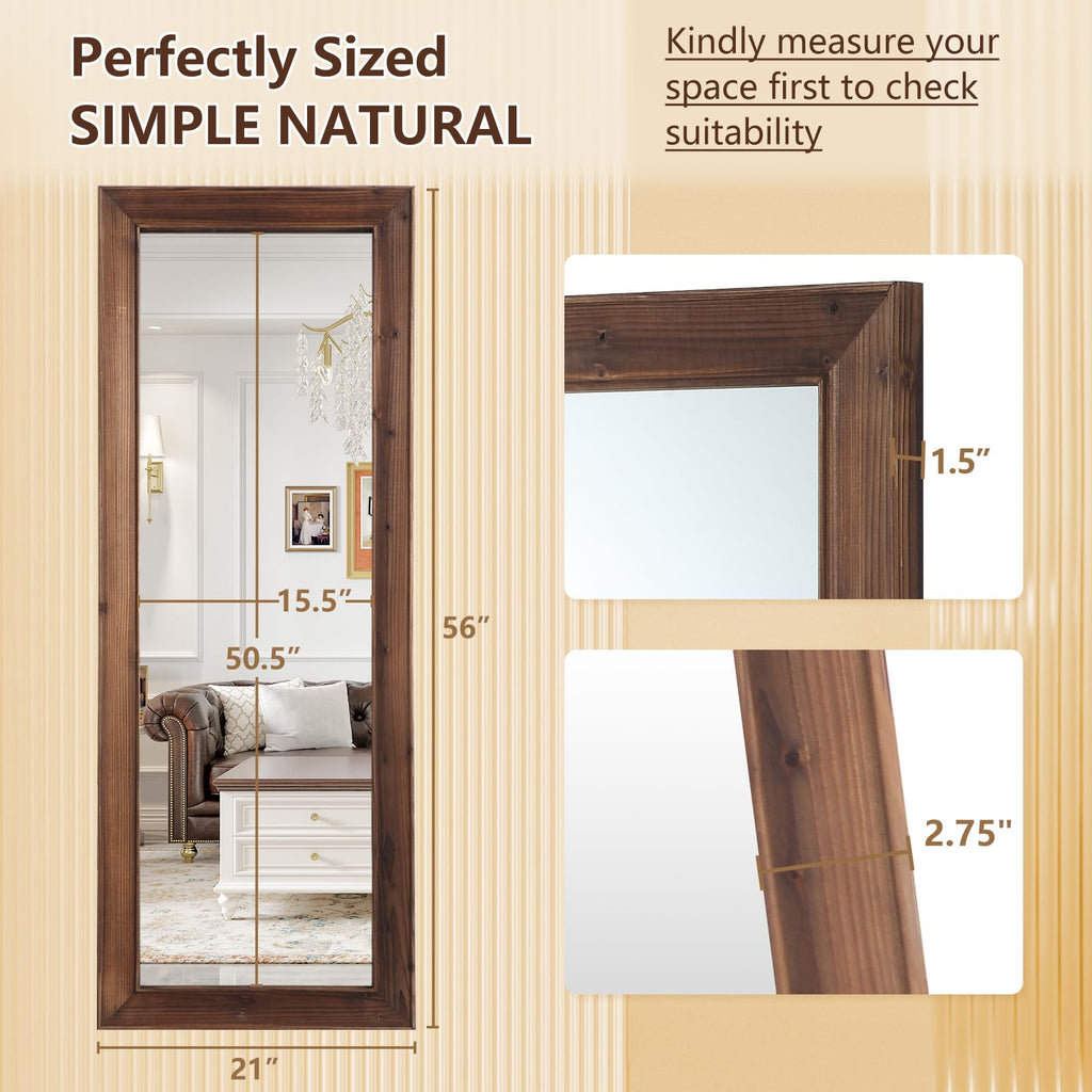 Rustic Floor Full Length Mirror Wood Frame, 56"x21" Brown Mirror
