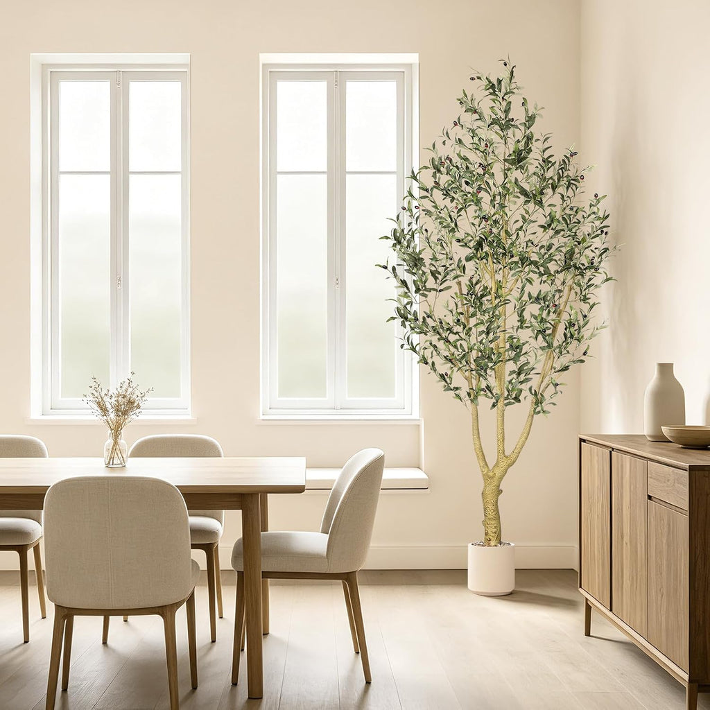 8FT Artificial Olive Tree with Faux Fruits, Thick Trunk & Lifelike Leaves