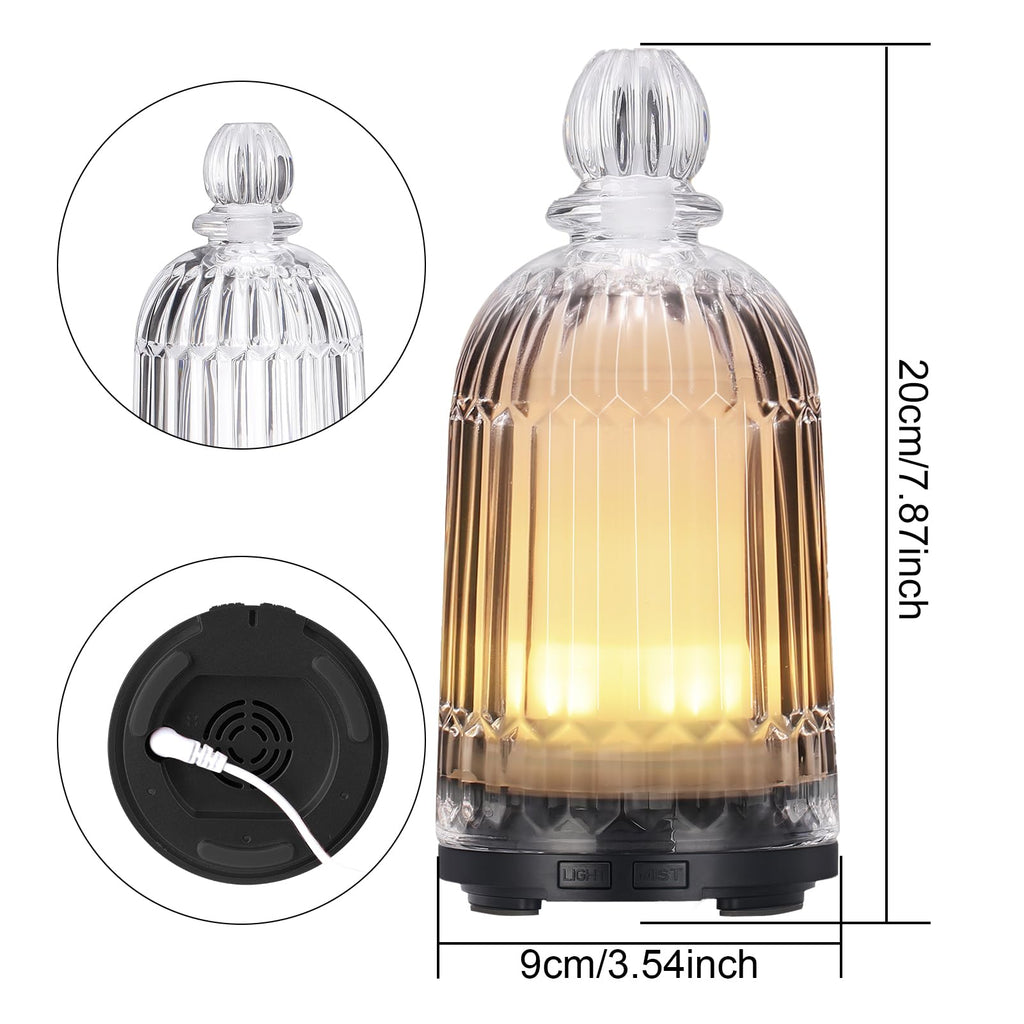 Glass Essential Oil Diffuser, Ultrasonic Aroma Diffuser Glass Cover & Plastic Reservoir with 7 LED Color Changing
