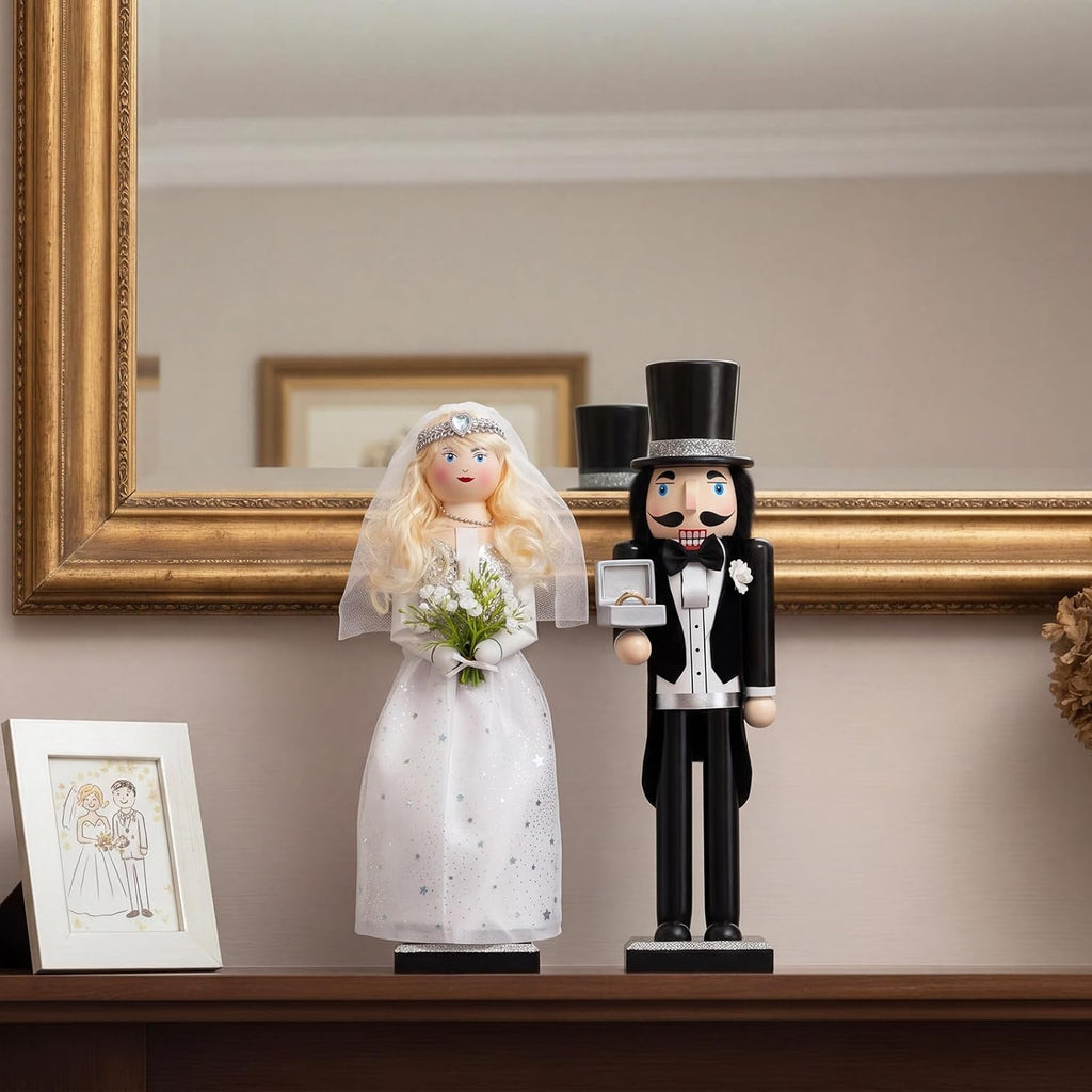 15'' Bride and Groom Nutcracker Set Wedding Couple Figurines Table Decor