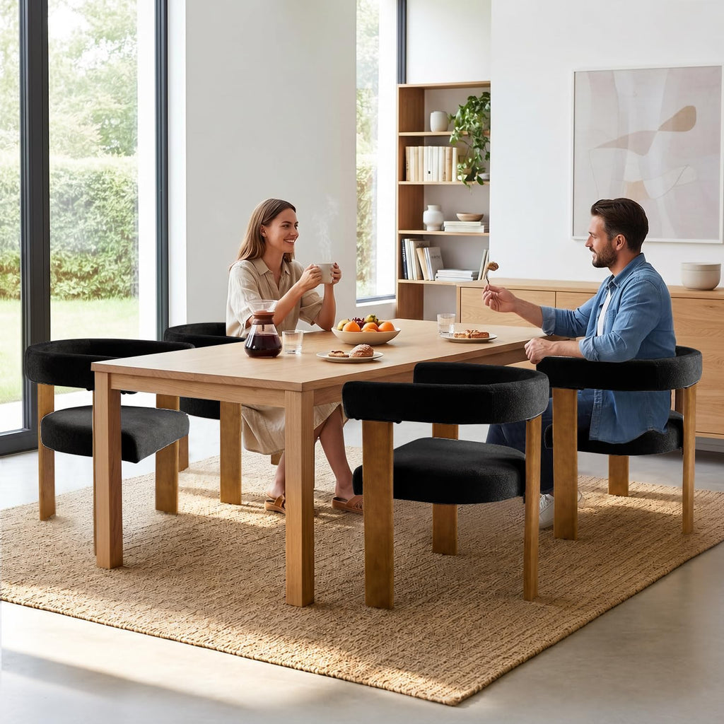 Boucle Dining Chair Set of 2 Terry Upholstered Dining Room Chairs Kitchen Chairs with Wood Legs Mid Century Modern