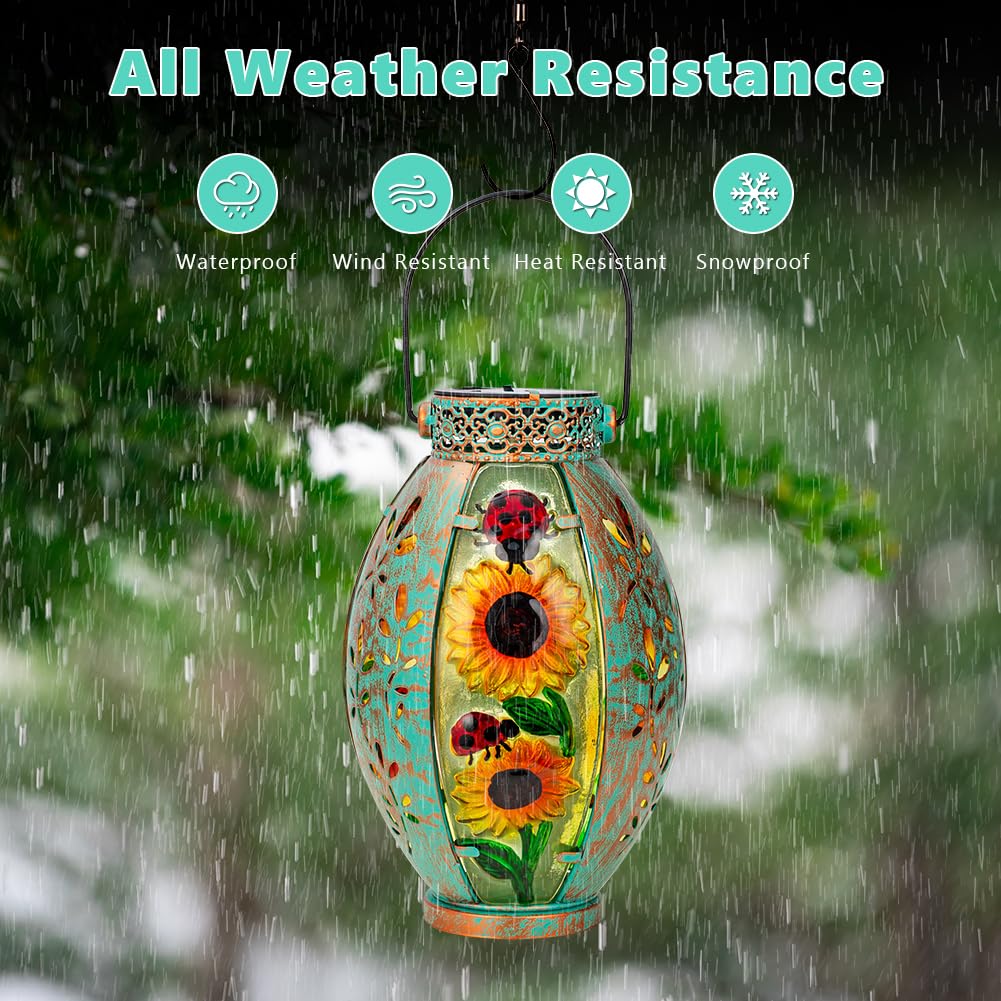 Solar Lantern Outdoor Waterproof, Hanging Solar Lantern Garden Yard Decor, Sunflower Garden Decor, Sunflower Gift for