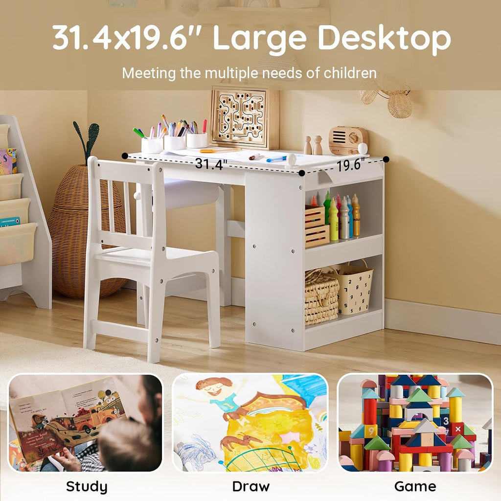Kids Craft Table and Chair Set with Paper Roller