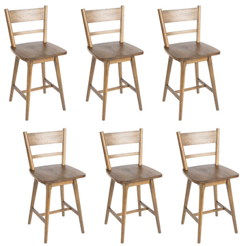 Swivel Counter Stools Set of 6, 24.5" Counter Height Solid Wood Bar Stools with Back & Wood Seat, Walnut Finish, Mid