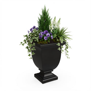 Augusta 26in Self-Watering Tall Square Urn Planter, Black