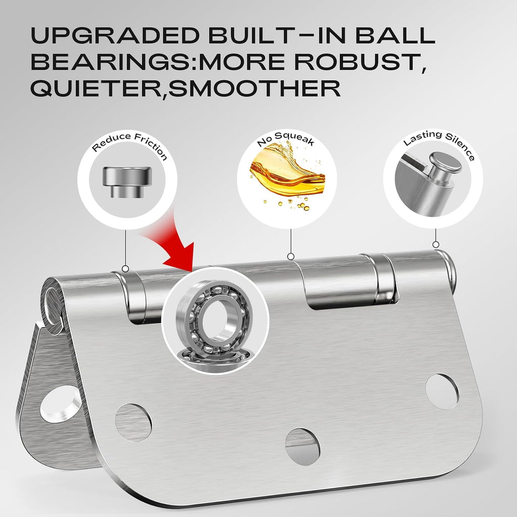 Brushed Nickel Door Hinges 12 Pack 3.5 Inch 5/8" Radius Round Satin Nickel Interior Ball Bearing Hinges with 5/8"