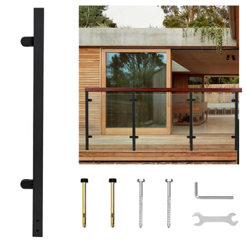 43.5" Wall Mount Glass Railing End Post, Deck Railing Post with 2 Glass Clamp for Staircase, 304 Stainless Steel Glass