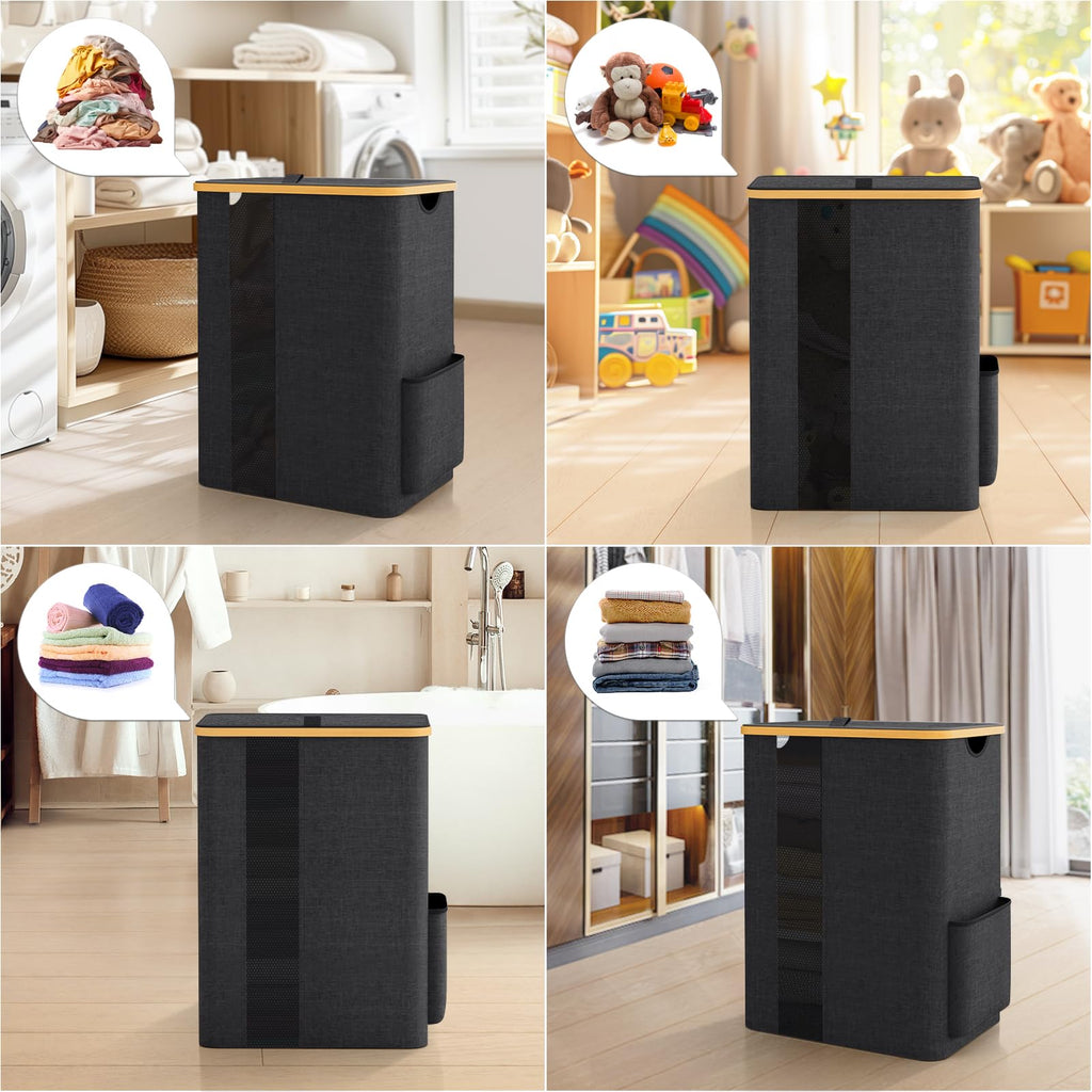 80L Laundry Basket Hamper with Lid & Removable Bag,Dark Grey