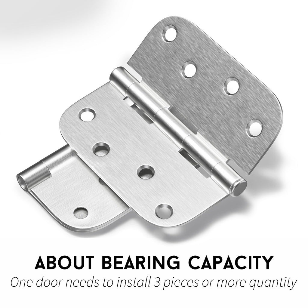 4 inch Brushed Nickel 12 Pack Door Hinges, 5/8" Radius Corners